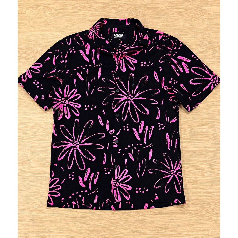 Fresh Prints of Bel-Air Floral Button Up Shirt Men's Medium Black Pink